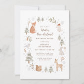 Invitation Winter One-derland Woodland First Birthday (Devant)
