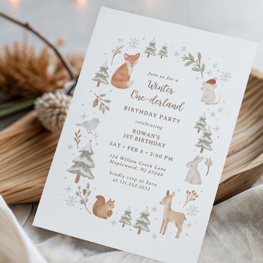 Invitation Winter One-derland Woodland First Birthday