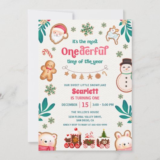 Invitation Winter Onederful Gingerbread Cookie 1st Birthday (Devant)
