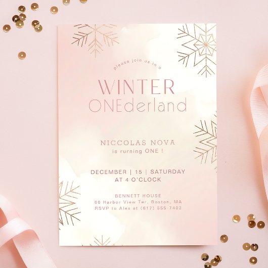 Invitation Winter ONEderful Watercolor Girl First Birthday