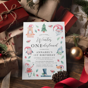 Invitation Winter ONEderland 1er Anniversaire Aquarelle Migno