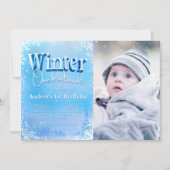 Invitation Winter Onederland - 1er anniversaire avec photo (Devant)