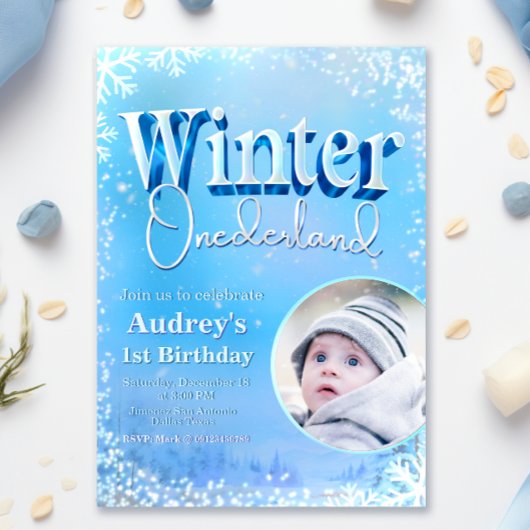 Invitation Winter Onederland - 1er anniversaire avec photo