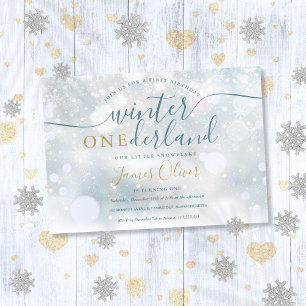 Invitation Winter Onederland 1er Anniversaire Bleu Et Or
