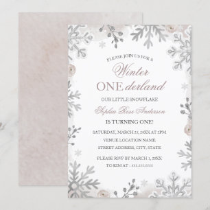 Invitation Winter Onederland 1er Anniversaire Blush Flocon De