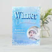 Invitation Winter Onederland - 1st Birthday with Photo  (Debout devant)