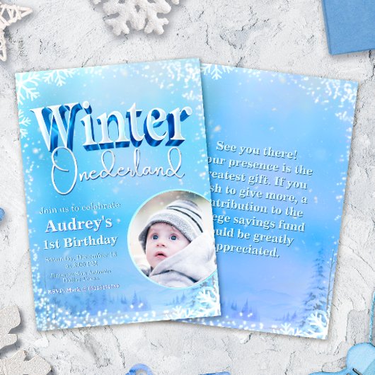 Invitation Winter Onederland - 1st Birthday with Photo 