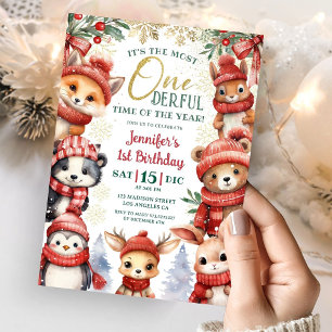 Invitation Winter Onederland Animaux d'Hiver Mignons 1er Anni