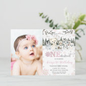 Invitation Winter Onederland Arctic Animals Snow 1st Birthday (Debout devant)