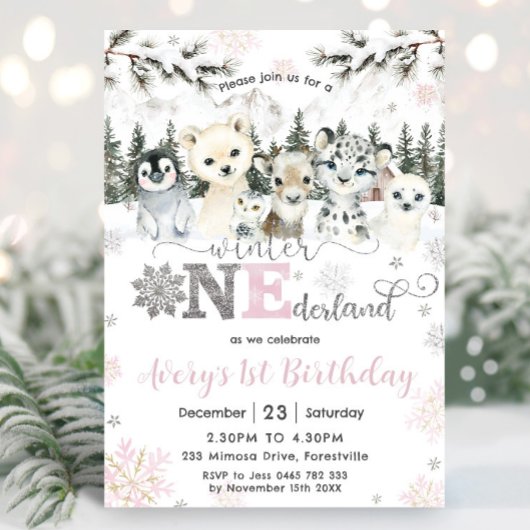 Invitation Winter Onederland Arctic Animals Snow 1st Birthday