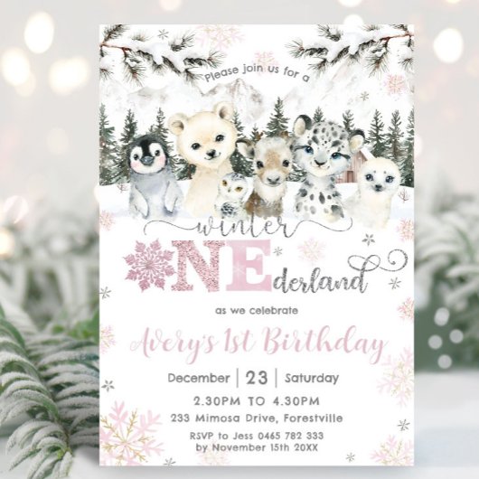 Invitation Winter Onederland Arctic Animals Snow 1st Birthday