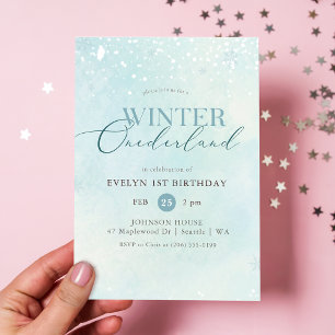 Invitation Winter Onederland Argent Pailleté 1er Anniversaire