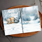 Invitation Winter Onederland Bear Baby Blue First Birthday