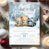 Invitation Winter Onederland Bear Baby Blue First Birthday