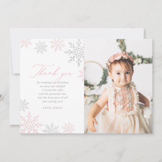 Invitation Winter Onederland Birthday Photo Thank You Card (Devant)