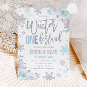 Invitation Winter ONEderland Birthday Silver Purple Snowflake