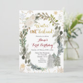 Invitation Winter Onederland Blanc Floral Anniversaire Invita (Debout devant)