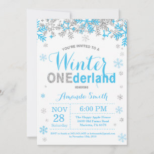 Invitation Winter Onederland Bleu et Argent Garçon 1er Annive