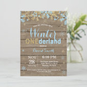 Invitation Winter Onederland Blue and Gold Boy 1er anniversai (Debout devant)