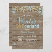 Invitation Winter Onederland Blue and Gold Boy 1er anniversai (Devant / Derrière)