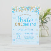 Invitation Winter Onederland Blue and Gold Boy 1st Birthday (Debout devant)