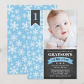 Invitation Winter Onederland Blue Boy 1er Anniversaire Invita (Devant / Derrière)