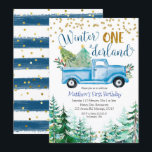 Invitation Winter Onederland Blue Christmas Truck Anniversair<br><div class="desc">Winter Onederland Blue Christmas Truck for boy Birthday Invitation.</div>