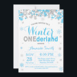 Invitation Winter Onederland Blue et Silver Boy 1er anniversa<br><div class="desc">Winter Onederland Blue et Silver Boy 1er anniversaire Invitation. 1ère fête d'anniversaire. Flocon de neige Parties scintillant bleu et argent. Invitation pour la fête d'anniversaire. Anniversaire de vacances d'hiver. 1er premier anniversaire. Fond blanc. Pour plus de personnalisation, cliquez sur le bouton "Customiser" et utilisez notre outil de conception pour modifier...</div>