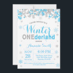 Invitation Winter Onederland Blue et Silver Boy 1er anniversa<br><div class="desc">Winter Onederland Blue et Silver Boy 1er anniversaire Invitation. 1ère fête d'anniversaire. Flocon de neige Parties scintillant bleu et argent. Invitation pour la fête d'anniversaire. Anniversaire de vacances d'hiver. 1er premier anniversaire. Fond blanc. Pour plus de personnalisation, cliquez sur le bouton "Customiser" et utilisez notre outil de conception pour modifier...</div>