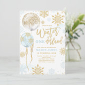 Invitation Winter Onederland Blue Gold Snowflake Anniversaire (Debout devant)