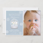 Invitation Winter Onederland Blue Photo 1er anniversaire (Devant)