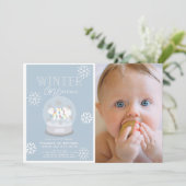 Invitation Winter Onederland Blue Photo 1er anniversaire (Debout devant)