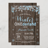 Invitation Winter Onederland Blue Silver Boy 1er anniversaire (Devant / Derrière)