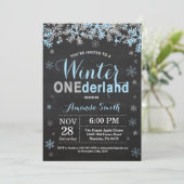 Invitation Winter Onederland Blue Silver Boy 1er anniversaire (Debout devant)