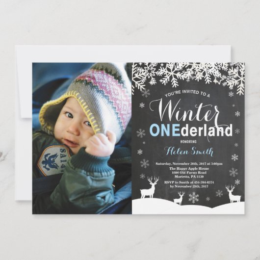 Invitation Winter Onederland Boy 1er Anniversaire Photo (Devant)