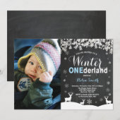 Invitation Winter Onederland Boy 1er Anniversaire Photo (Devant / Derrière)
