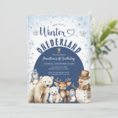 Invitation Winter Onederland Boy 1st Birthday Arctic Animals (Debout devant)