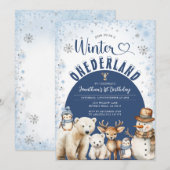 Invitation Winter Onederland Boy 1st Birthday Arctic Animals (Devant / Derrière)