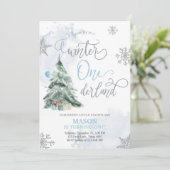 Invitation Winter Onederland Boy Blue Hiver 1er anniversaire (Debout devant)