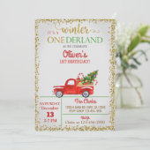Invitation Winter Onederland camion rouge garçon 1er annivers (Debout devant)