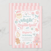Invitation Winter Onederland Christmas Coquette Bow Birthday (Devant / Derrière)