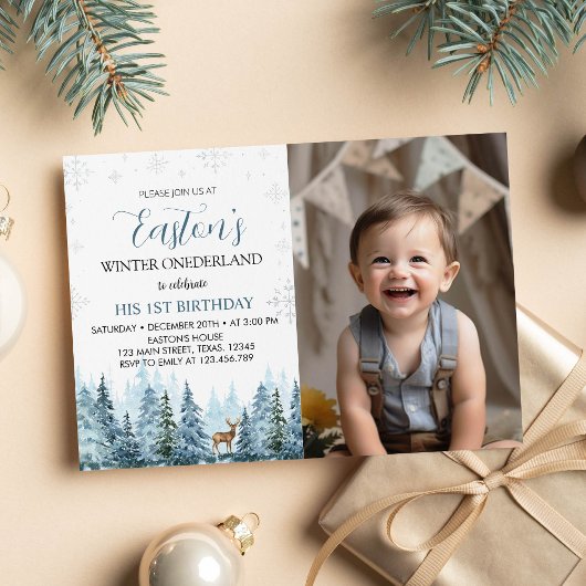 Invitation Winter Onederland Deer Anniversaire Photo Invitati