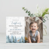 Invitation Winter Onederland Deer Anniversaire Photo Invitati (Debout devant)
