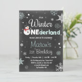 Invitation Winter Onederland fête d'anniversaire bonhomme de  (Debout devant)
