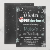 Invitation Winter Onederland fête d'anniversaire bonhomme de  (Devant / Derrière)