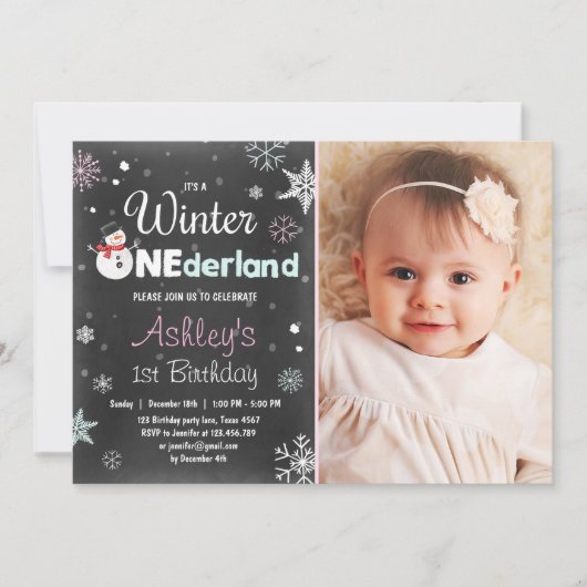 Invitation Winter Onederland fête d'anniversaire snowman Mint (Devant)