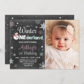 Invitation Winter Onederland fête d'anniversaire snowman Mint (Devant / Derrière)