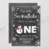 Invitation Winter Onederland fête d'anniversaire snowman Pink (Devant / Derrière)