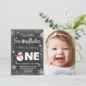 Invitation Winter Onederland fête d'anniversaire snowman Pink (Debout devant)