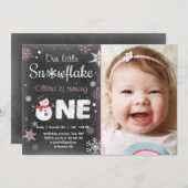 Invitation Winter Onederland fête d'anniversaire snowman Pink (Devant / Derrière)